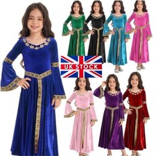 Kids Girls Medieval Queen Princess Costume Halloween Cosplay Renaissance Robe 