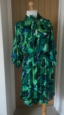 Biba Green Pussy Bow Silky Vintage  Satin Style Dress Size 12 Stunning Colours