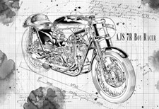 AJS 7R Boy Racer   Motorcycle Motorbike Technical Line Drawing Art  Poster Print