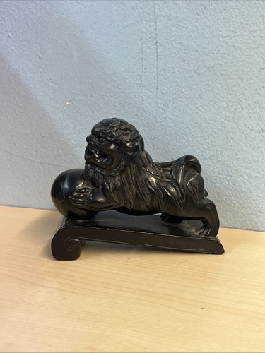 Vintage carved black stone - black, foo