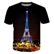 Women Men T-Shirt 3D Print Paris Eiffel Tower Short Sleeve OversizedTee Tops