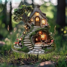 FAIRY TREE HOUSE PLANT POT FLOWERBED FAIRY GARDEN STAKE DECORATION