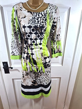 Frank Lyman Lime Green & Black Patterned Lined Dress, UK 14, Great Condition