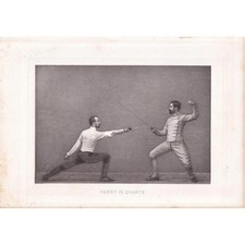 1890 SWORD FENCING Photogravure Print - Parry in Quarte - 7.5 x 5 Inches
