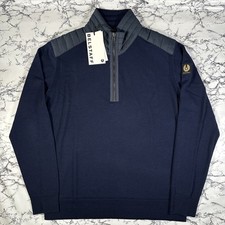 BELSTAFF Mens Washed Navy Blue Kilmington Quarter Zip Jumper SIZE 3XL BNWT Wool