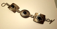 Vintage Sterling Silver Onyx Navajo Bracelet by R. MONTE