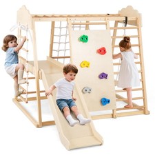 8-in-1 Indoor Natural Jungle Gym for Kids Wooden Montessori Climbing Toys