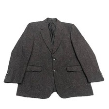 Harris Tweed Blazer Jacket 40' medium grey Greenwoods vintage made in Scotland 