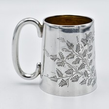 Antique Sterling Silver Christening Tankard Mug Ferns Edwardian 1904