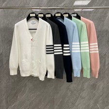 Thom Browne Men/womens Autumn Winter New Four Bars Striped Knitted Wool Cardigan
