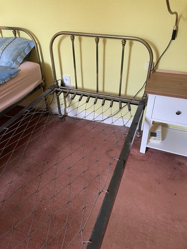 Two vintage brass single beds - single,