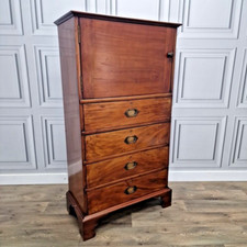Antique Mahogany Chest Of 4 Drawers / Cupboard Cabinet Tallboy Linen Press