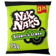 6 Packs Nik Naks Scampi 'N' Lemon NikNaks Crisps 75g - Classic Retro Crisp