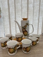 vintage J&G Meakin Orchard Fruit Coffee Set 5 Cups Saucers Coffee Pot Sugar jug