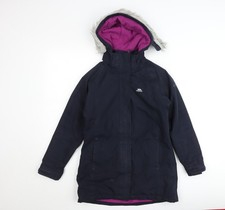 Trespass Girls Black Hooded Waterproof Parka Coat 9-10 Years Winter Warm