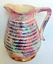 Vintage Scottish Govancroft Stoneware Ribbed Jug Marbled Pinks Blues 16cm