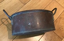 Vintage Oval Copper Planter Plant Pot Holder Brass two handles rare Antique Old