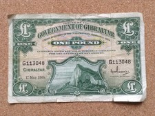 GIBRALTAR ONE POUND £1 BANKNOTE - May 1965 - Well Used Circulated condition