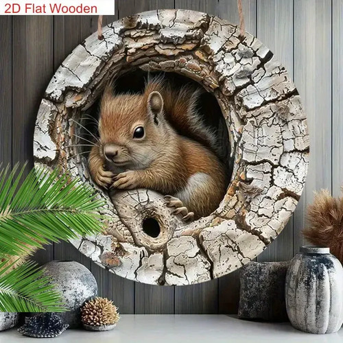 Squirrel wooden plaque - squirrel, hanging