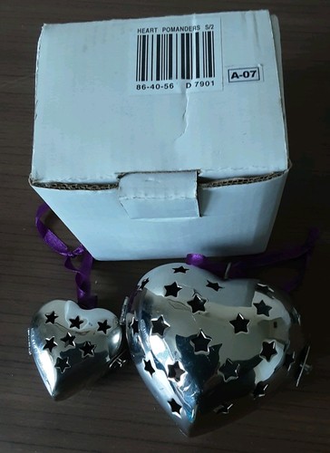 Two metal heart pomander - metal, pomander.
