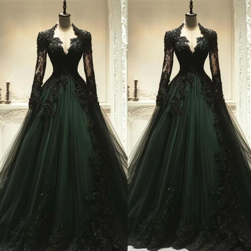 Gothic black long sleeve - long, v