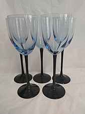 Set of 5 Vintage Blue Stem Wine Glasses Cobalt Blue