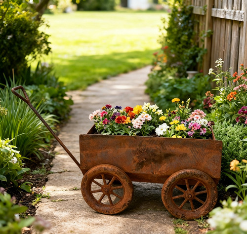 Rustic wrought iron cart - iron,