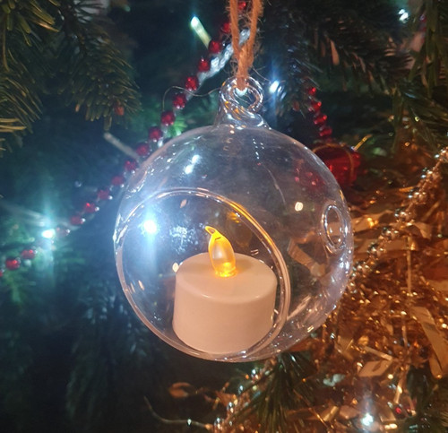 Hanging glass tea - tea-light, holder