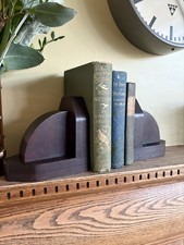 Vintage 60-70s Heavy Dark Tropical Hardwood Wood Bookends Mid Century
