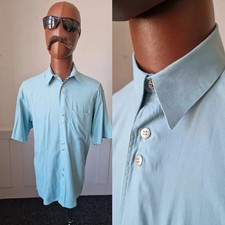 Playboy SHIRT Blue Polyester -Medium- Vintage 1980s New Wave Geek DE11L