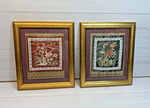 Pair antique chinese silk - antique,