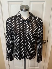 Joseph Ribkoff Black & White Shimmering Polka Dot Zip-Up Jacket, Size 14