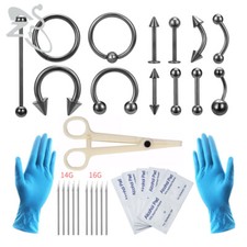 36Pcs Professional Body Piercing Tool Kit Ear Nose Navel Lip Tongue Piercing Set