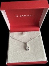 H Samuel Sterling Silver Diamond Droplet Pendant Necklace 18in 0.01ct