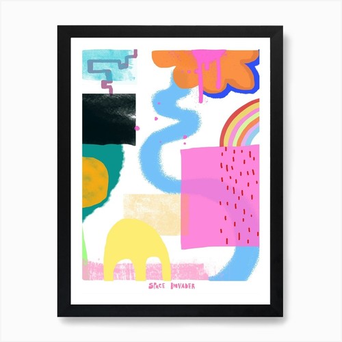 Space invader art print framed - invader,