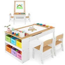 2-in-1 Kids Art Table and Easel Set Toddler Play Activity Drawing Desk w/Chairs