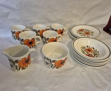J & G Meakin Retro Poppy Pattern  Coffee Dinner Set Cups Plates x19pc Set