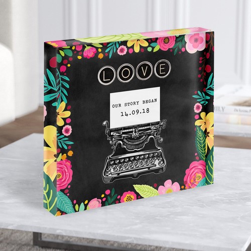 Typewriter pink blue chalk - pink,