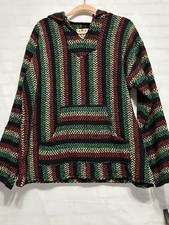 Baja Joe Size Large Mexican Hoodie Pullover - Jamaican Rasta Colors