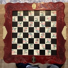 Antique Japanese Chess Set Folding Board  Game case  Asian Chinese Hand Carved 