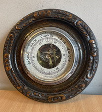 Aneroid Barometer In Carved Dark Wood Oak? Surround
