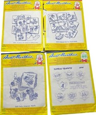 Aunt Martha's Hot Iron Embroidery Transfers Early American Cottage core  4 Pc