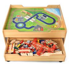 Train Track Set & Table Wood Kids Play Tables DIY Railway Activity Playset Gifts