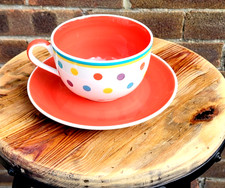 Whittard of Chelsea tea/coffee hand painted cup saucer spotted orange polka dot
