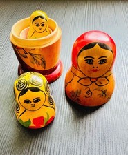 Vintage 1950s Russian Matryoshka Nesting Dolls Handpainted Wooden USSR 3 Pieces