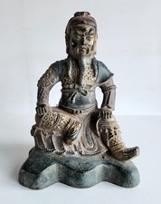 RARE OLD CHINESE QING BRONZE BUDDHA TYPE STATUE - GUAN GONG - TRACES OF GILDING