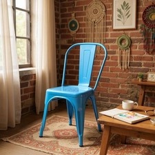 Blue Metal Tolix Style Stacking Dining Chairs Metal Industrial Kitchen Cafe
