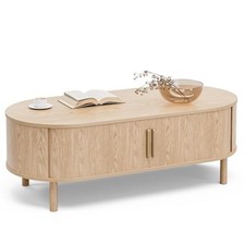 Coffee Table for Living Room, Modern Oval Coffee Table with Oak_lsj032-n