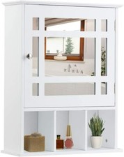 Bathroom Wall Storage Cabinet Wooden Hanging Medicine Organizer W/ Mirror White