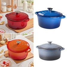 Enameled Casserole Pot Cast Iron Dutch Oven Cookware Pot Stockpot w Lid & Handle